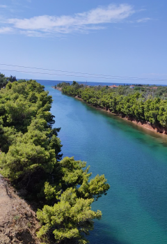 The Potidean Channel, about a kilometer long