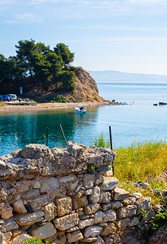 The ruins of the fortified walls along the Potidean Channel
